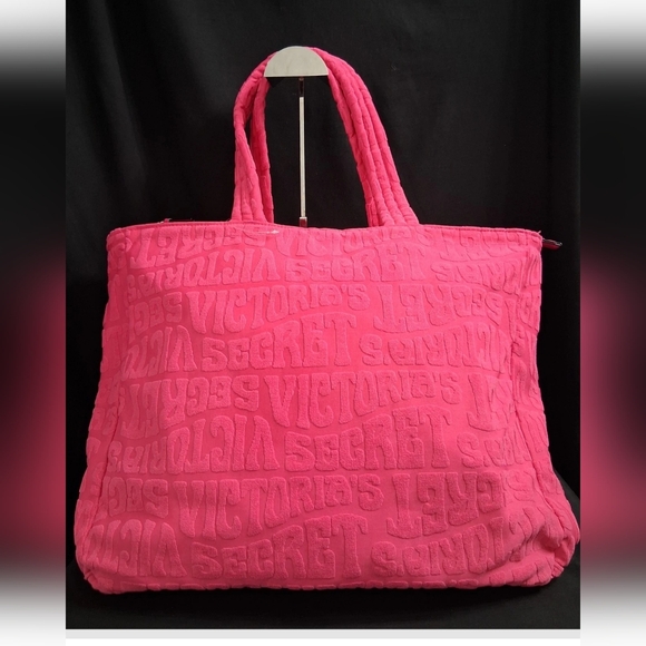 Victoria's Secret Pink Terry Cloth Weekender Zipper Tote Shoulder Bag - Picture 1 of 10